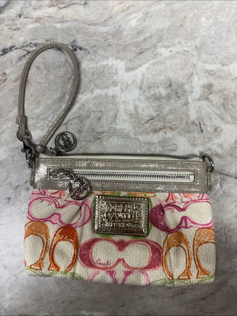 Vintage Coach poppy Multicolor Canvas Wristlet with Silver Trim Y2K